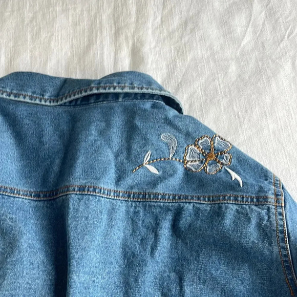 Vintage Floral Stitched Denim Jean Jacket XL - Picture 6 of 6